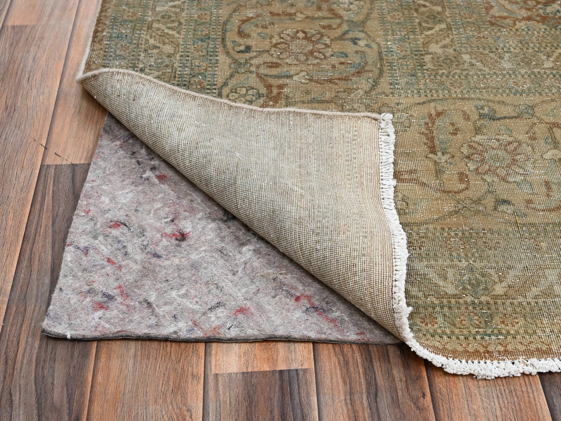 9'9"x12'9" Burro Brown, Distressed and Washed Out, Antique Persian Haja Jalili Tabriz with All Over Fish Mahi Design, Intricate Pattern with Earth Tone Colors, Hand Knotted, 100% Wool, Oriental Rug HR2534 - Image 5