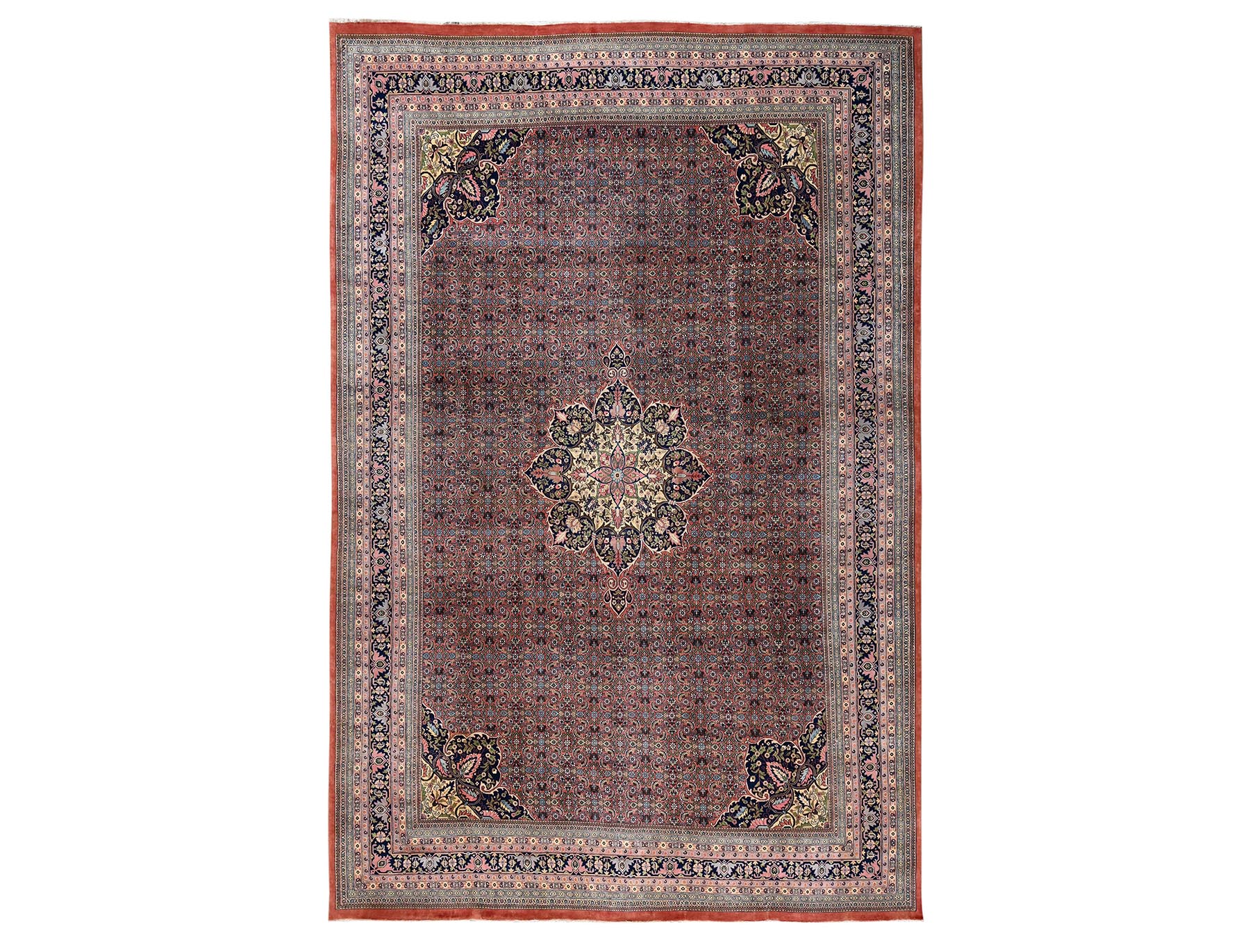 11'9"x18' Amber Brown, Vintage Indo Bijar with Flower Medallion, Very Good Condition, Clean, Sides and Ends Professionally Secured, Hand Knotted, Natural Wool, XL, Oversized, Oriental Rug HR2536