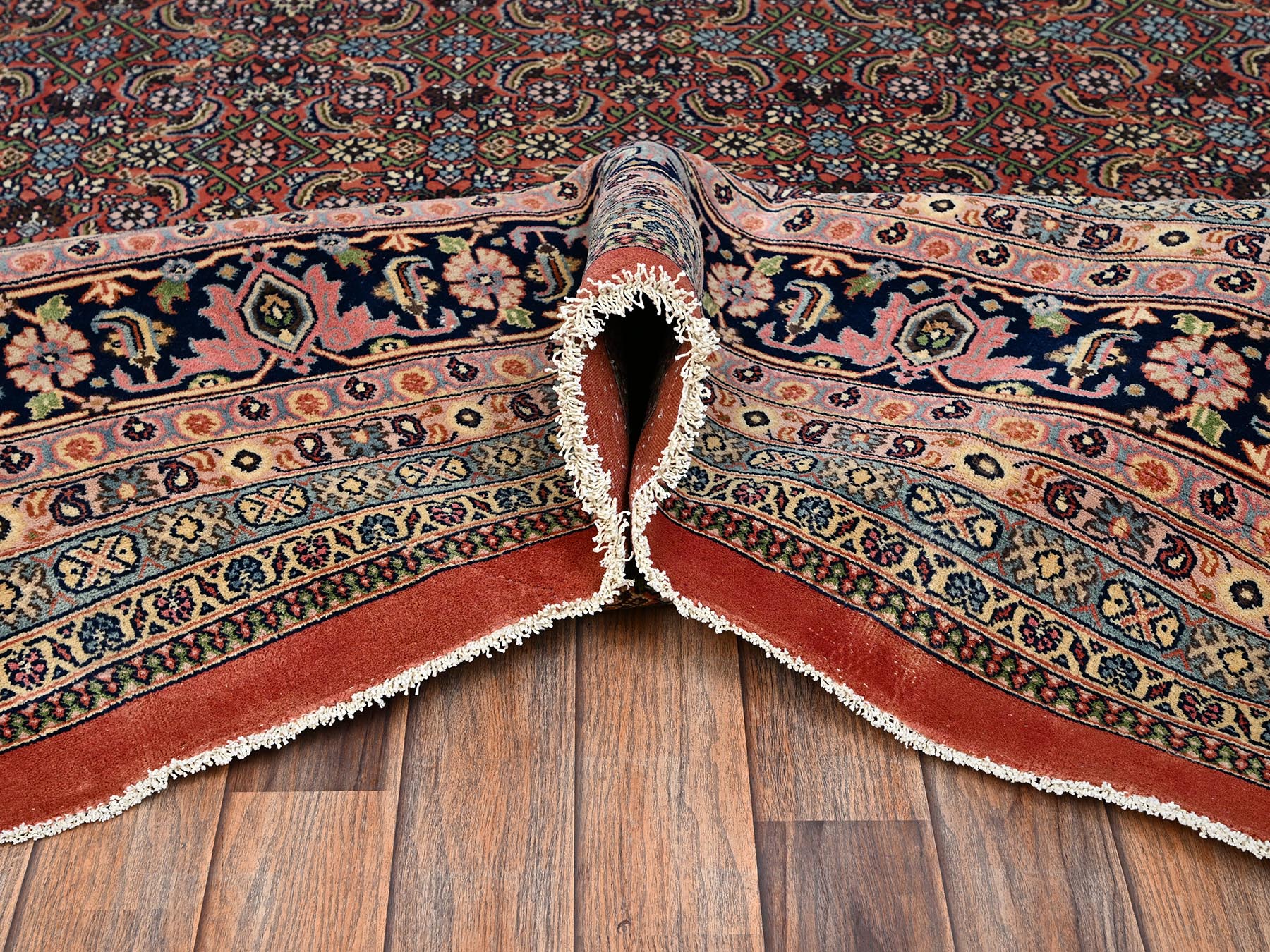 11'9"x18' Amber Brown, Vintage Indo Bijar with Flower Medallion, Very Good Condition, Clean, Sides and Ends Professionally Secured, Hand Knotted, Natural Wool, XL, Oversized, Oriental Rug HR2536 - Image 6