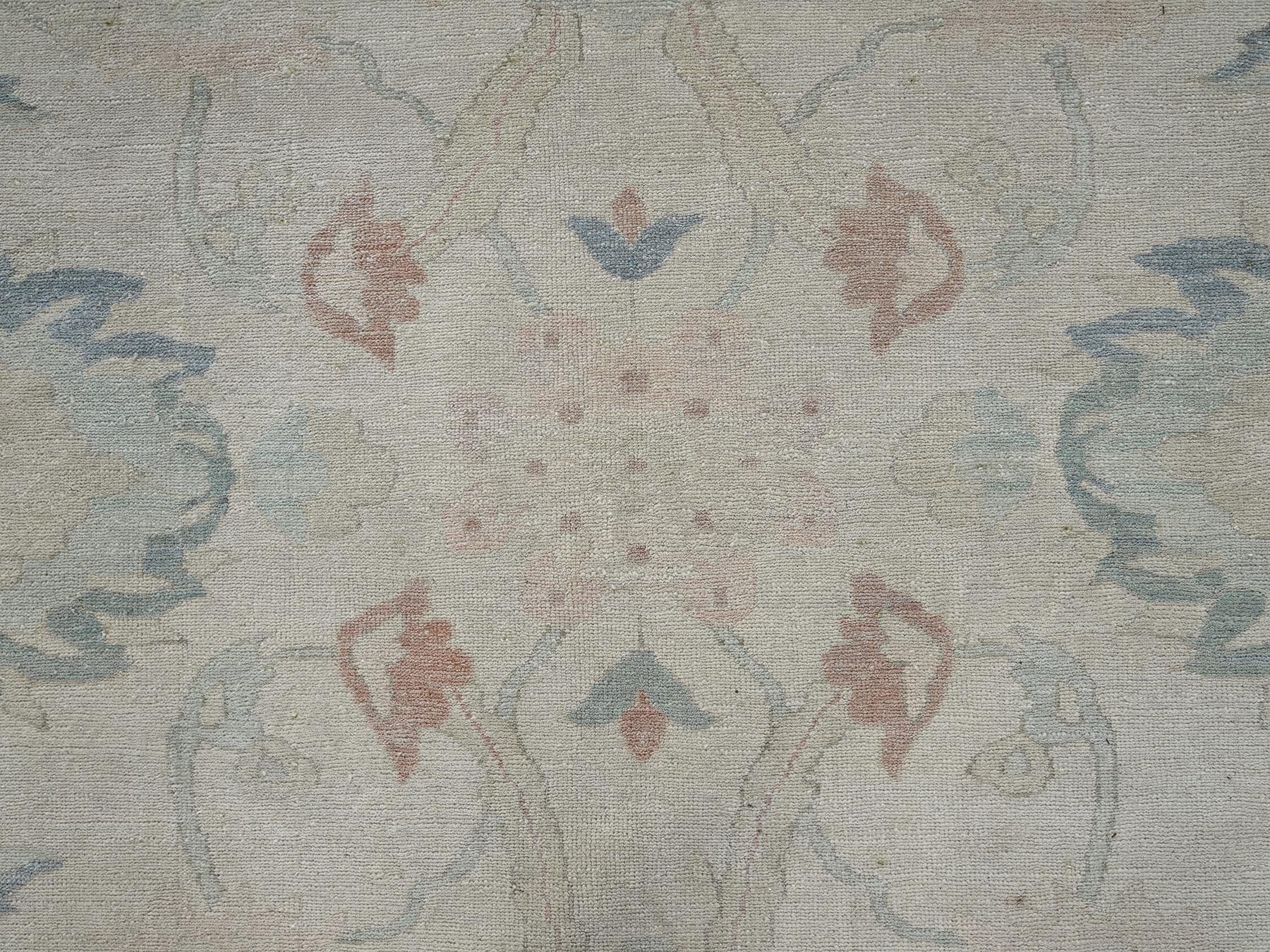 13'5"x19'3" Chiffon White, Vintage Egyptian Sultanabad, Sheared Low, Distressed, Full Pile, 100% Wool, Hand Knotted, Sides and Ends Professionally Secured, Oversized, Oriental Rug HR2537 - Image 9
