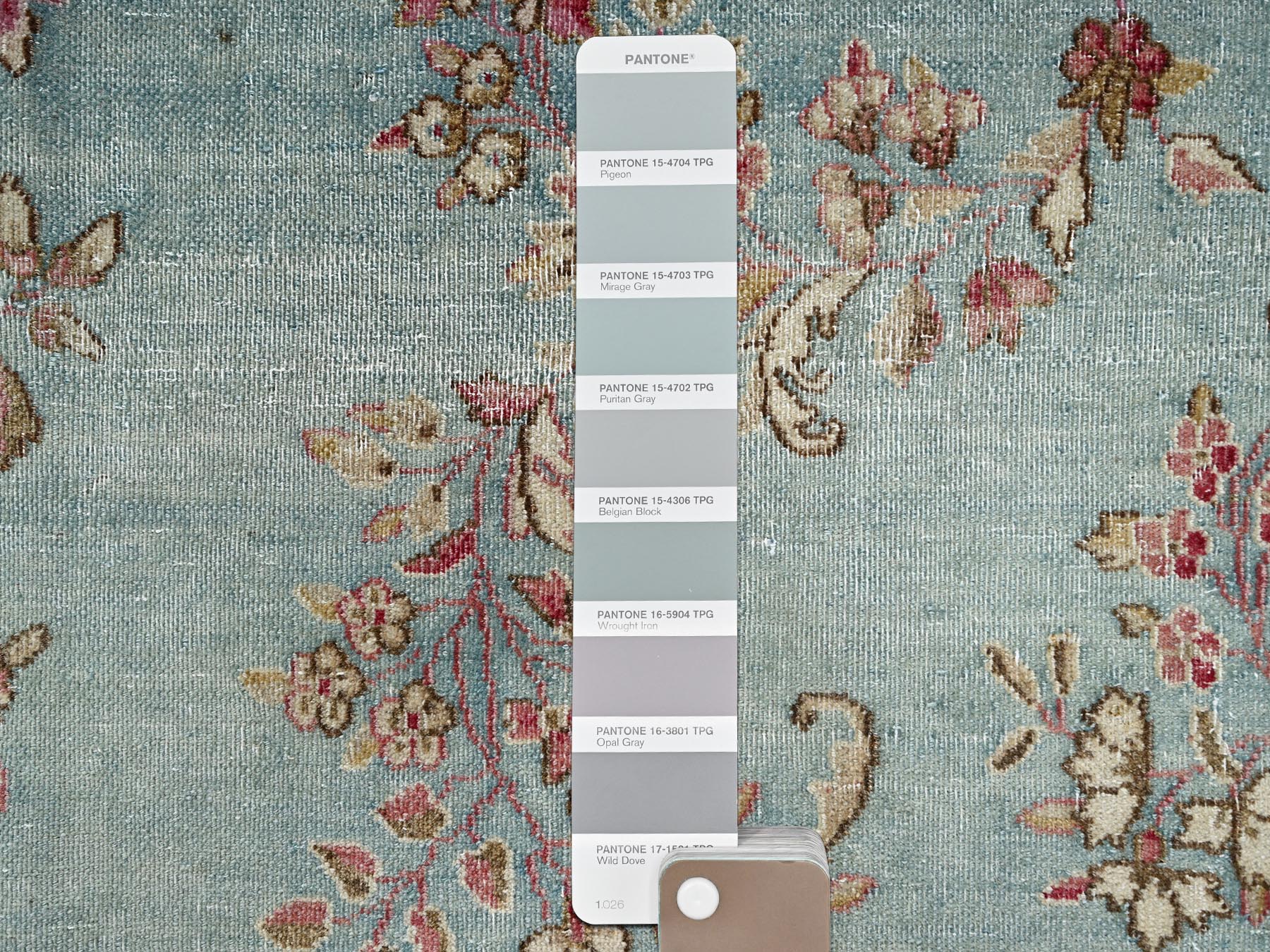 8'x10'7" Light Blue, Vintage Persian Kerman with Flower Medallion, Sheared Low, Distressed, Professionally Cleaned, Sides and Ends Secured, Good Condition, Hand Knotted, 100% Wool, Oriental Rug HR2541 - Image 8