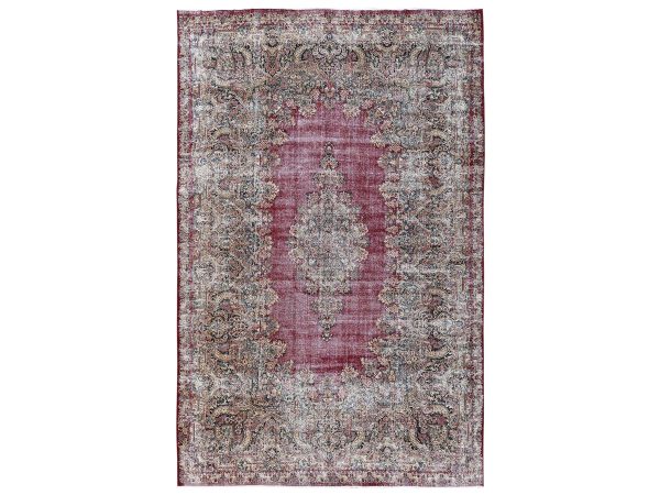 9'9"x15'3" Wine Red, Worn Out, Vintage Persian Kerman with Flower Medallion, Worn Out and Distressed Professionally Cleaned, Sides and Ends Secured, Hand Knotted, 100% Wool, Oriental Rug HR2542