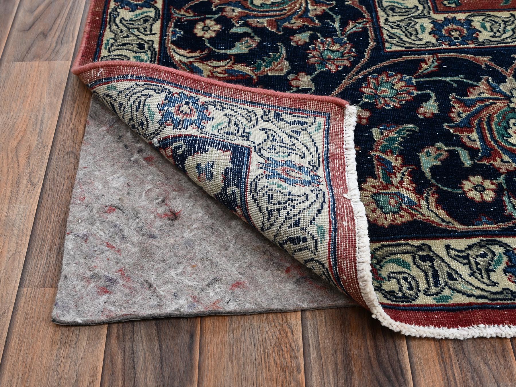 10'10"x15'4" Copper Brown, Vintage Persian Mashad with Flower Medallion, Distressed, Low Pile, Good Condition, Hand Knotted, Pure Wool, XL, Oversized, Oriental Rug HR2547 - Image 5
