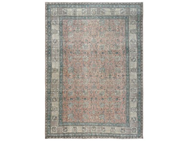 11'5"x16' Salmon Pink, Antique Persian Tabriz with All Over Design, Sheared Low, Distressed, Hand Knotted, 100% Wool, Oversized, XL, Oriental Rug HR2552