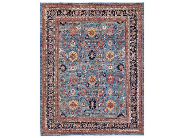 12'1"x14'9" Light Blue, Heriz All Over Design, Aryana Grade, Vegetable Dyes, Soft Pile, Hand Knotted, High Mountain Wool, Densely Woven, XL, Oversized, Oriental Rug HR2566