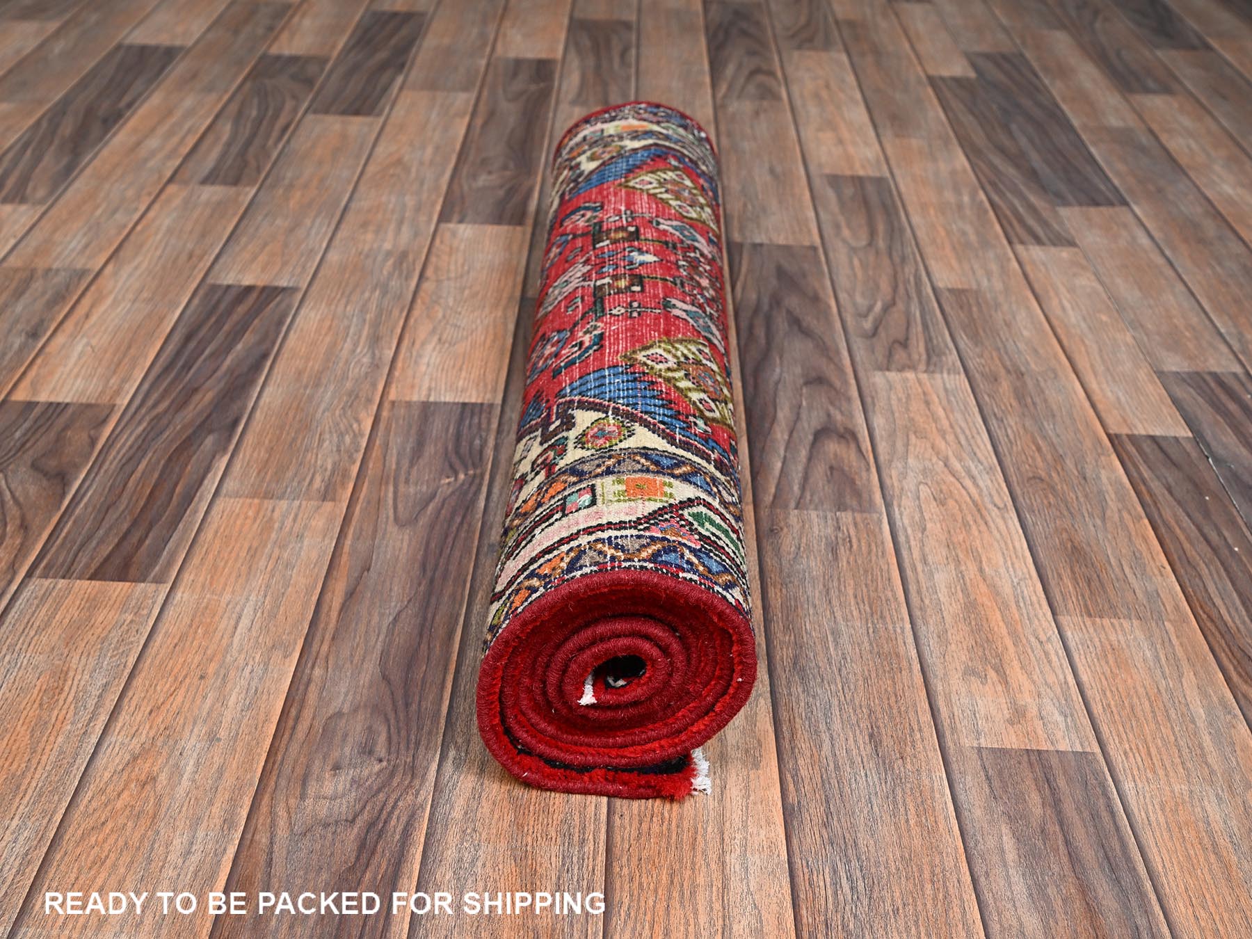 2'8"x6' Crimson Red, New Persian Hamadan with Geometric Medallion, Full Pile, Hand Knotted, 100% Wool, Runner, Oriental Rug HR2587 - Image 5