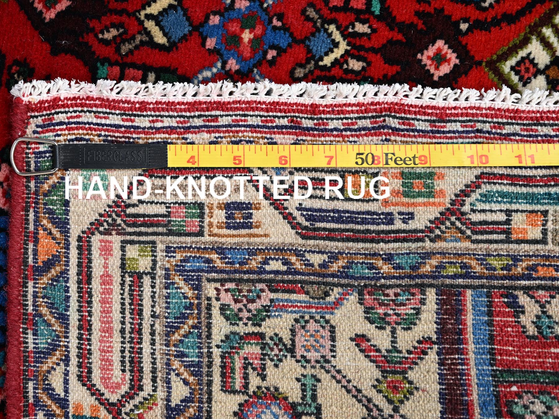 2'8"x6' Crimson Red, New Persian Hamadan with Geometric Medallion, Full Pile, Hand Knotted, 100% Wool, Runner, Oriental Rug HR2587 - Image 7