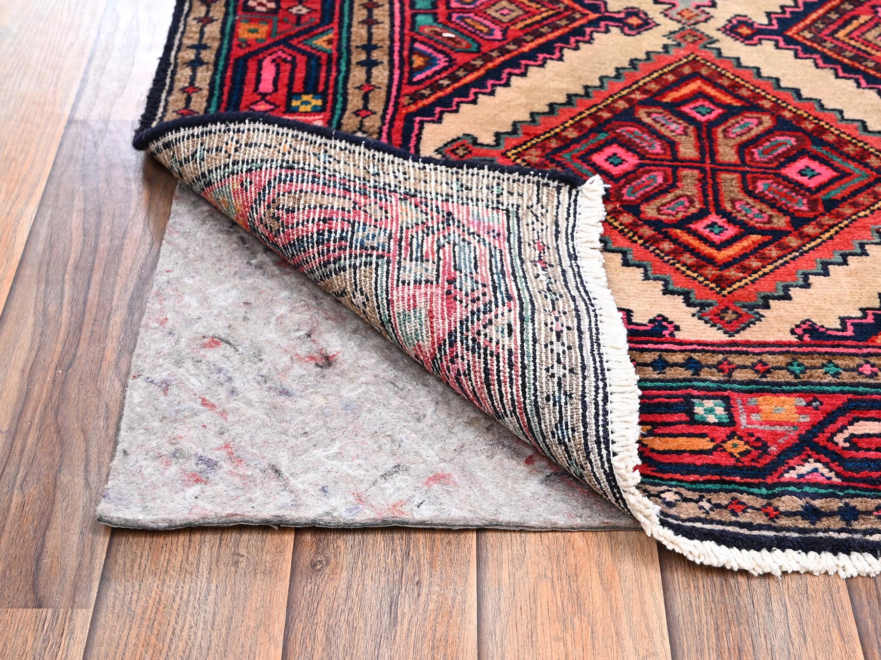 2'8"x9'1" Crimson Red, New Persian Hamadan with Serrated Medallions, Hand Knotted, Full Pile, Soft and Shiny Wool, Runner, Oriental Rug HR2592 - Image 3