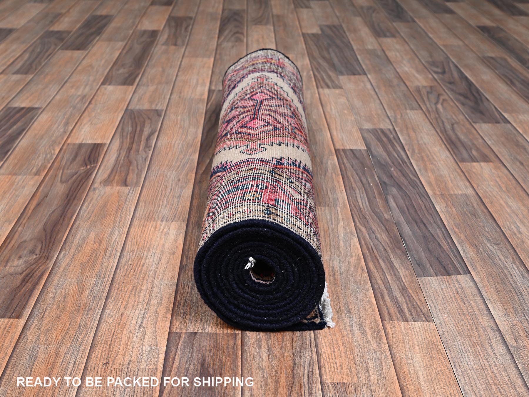 2'8"x9'1" Crimson Red, New Persian Hamadan with Serrated Medallions, Hand Knotted, Full Pile, Soft and Shiny Wool, Runner, Oriental Rug HR2592 - Image 5
