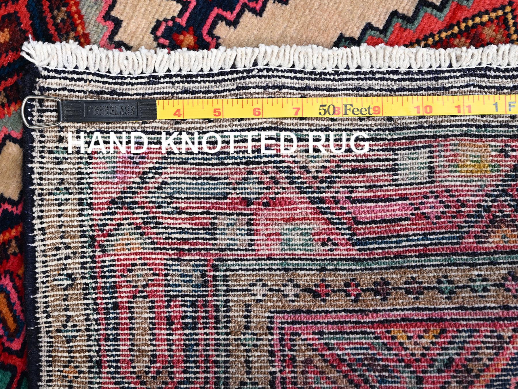 2'8"x9'1" Crimson Red, New Persian Hamadan with Serrated Medallions, Hand Knotted, Full Pile, Soft and Shiny Wool, Runner, Oriental Rug HR2592 - Image 7