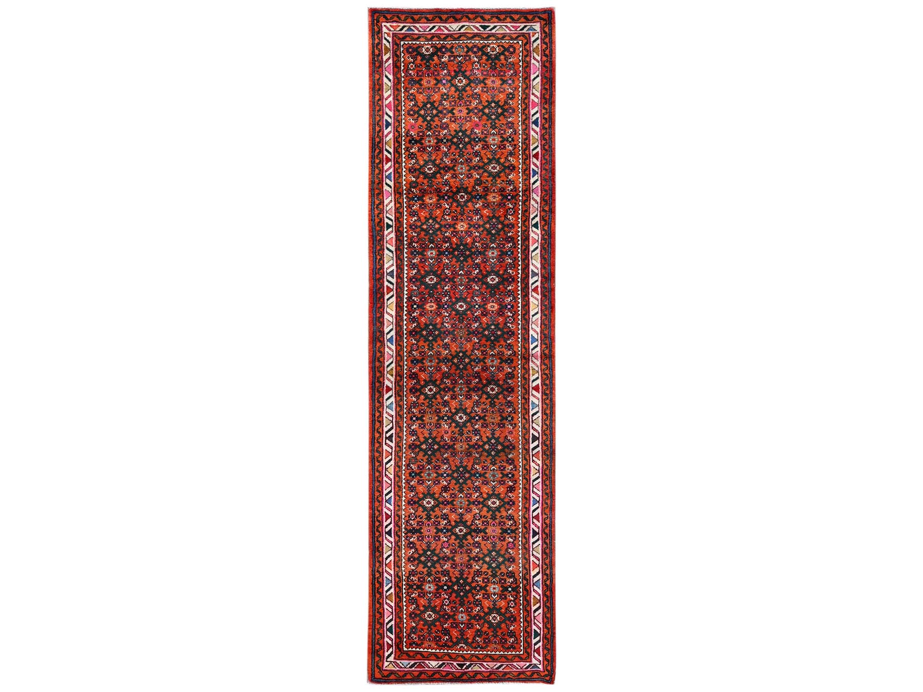 2'6"x9'4" Salmon Color, New Persian Hussainabad with All Over Design, Hand Knotted, Full Pile, Soft and Shiny Wool, Runner, Oriental Rug HR2594