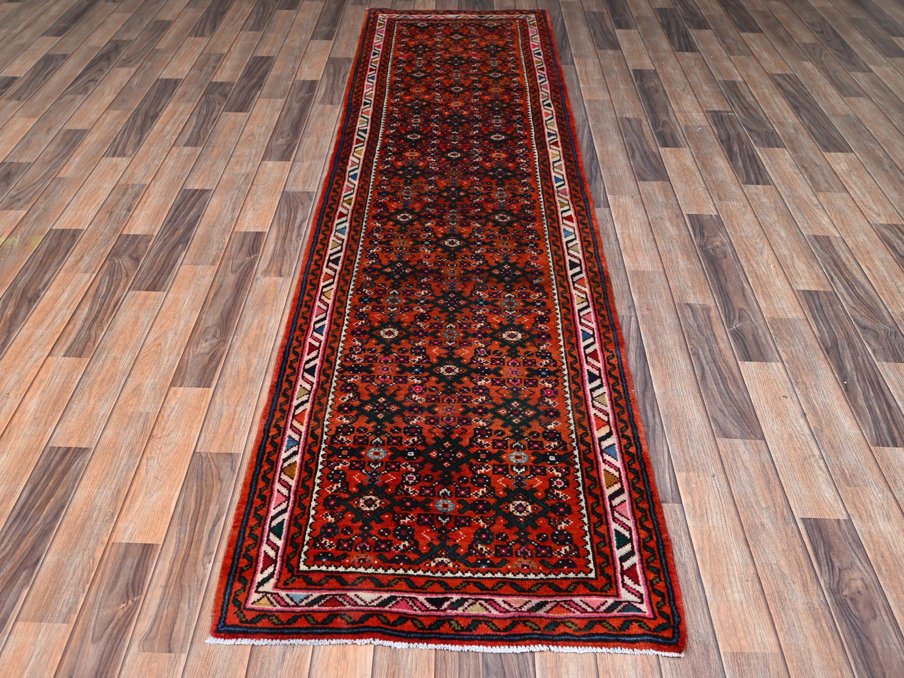 2'6"x9'4" Salmon Color, New Persian Hussainabad with All Over Design, Hand Knotted, Full Pile, Soft and Shiny Wool, Runner, Oriental Rug HR2594 - Image 2