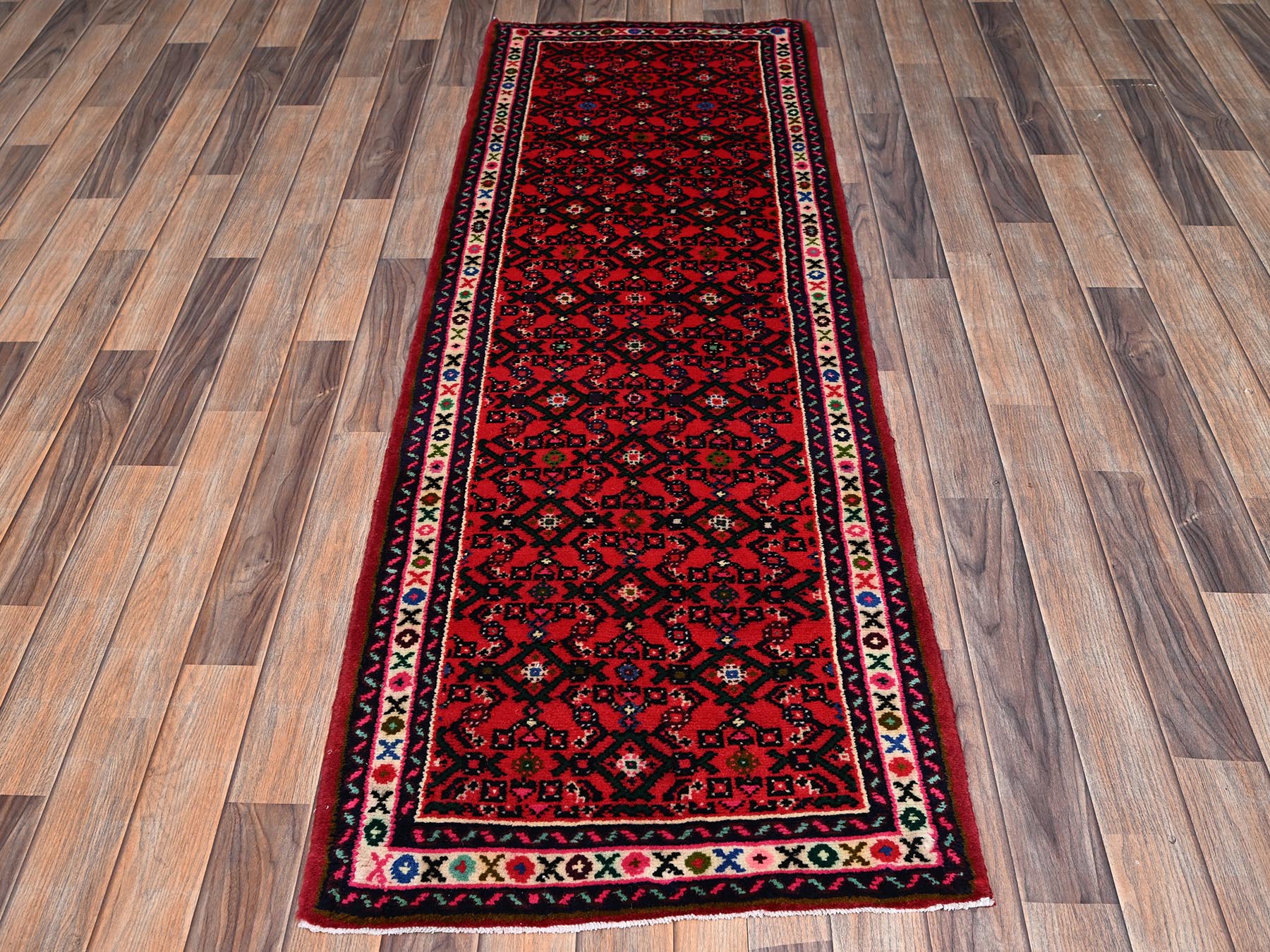 2'3"x6'3" Crimson Red, New Persian Hussainabad with All Over Design, Hand Knotted, Full Pile, Soft and Shiny Wool, Narrow Runner, Oriental Rug HR2597 - Image 2