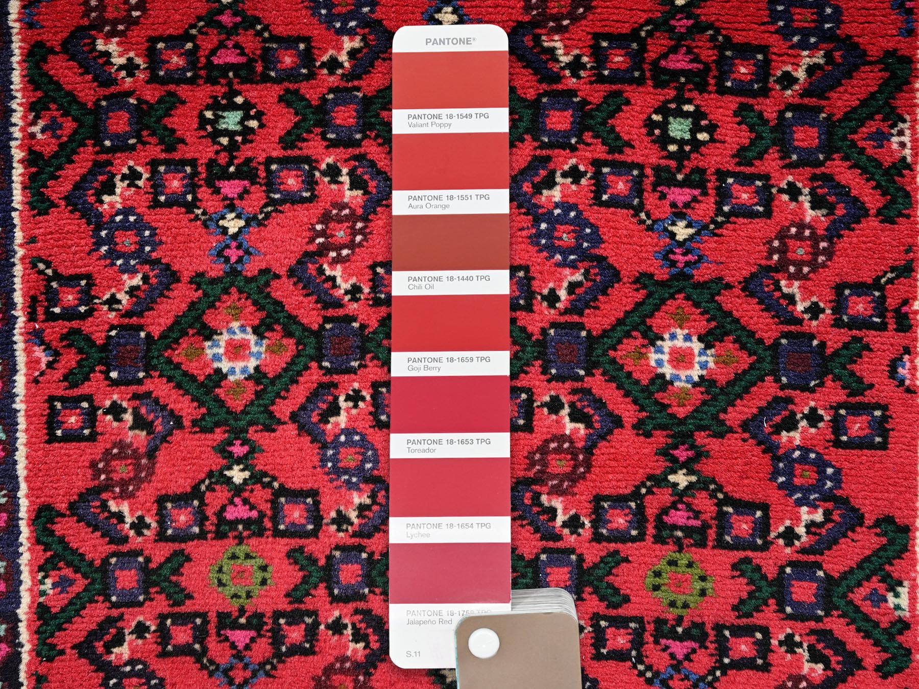 2'3"x6'3" Crimson Red, New Persian Hussainabad with All Over Design, Hand Knotted, Full Pile, Soft and Shiny Wool, Narrow Runner, Oriental Rug HR2597 - Image 4