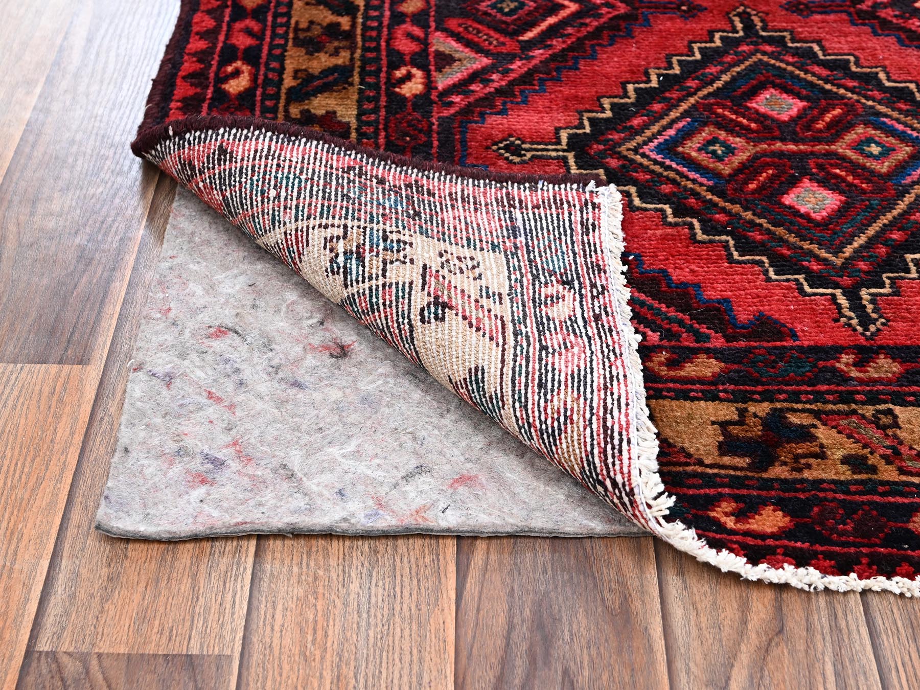2'10"x7' Crimson Red, New Persian Hamadan with Serrated Medallions, Hand Knotted, Full Pile, Soft and Shiny Wool, Runner, Oriental Rug HR2599 - Image 3