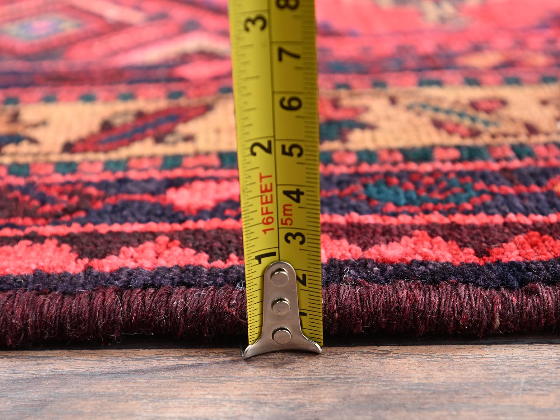 2'10"x7' Crimson Red, New Persian Hamadan with Serrated Medallions, Hand Knotted, Full Pile, Soft and Shiny Wool, Runner, Oriental Rug HR2599 - Image 6
