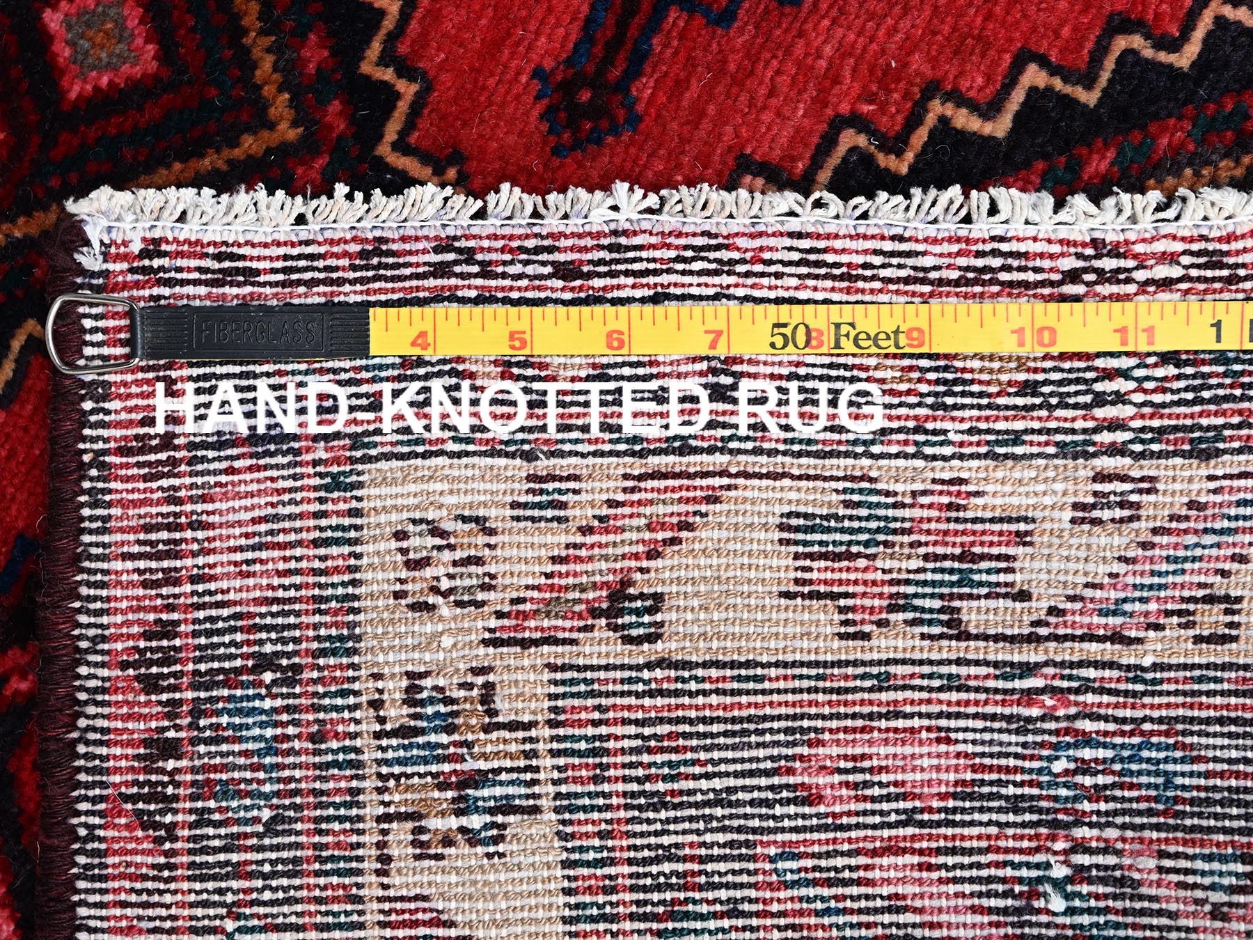 2'10"x7' Crimson Red, New Persian Hamadan with Serrated Medallions, Hand Knotted, Full Pile, Soft and Shiny Wool, Runner, Oriental Rug HR2599 - Image 7