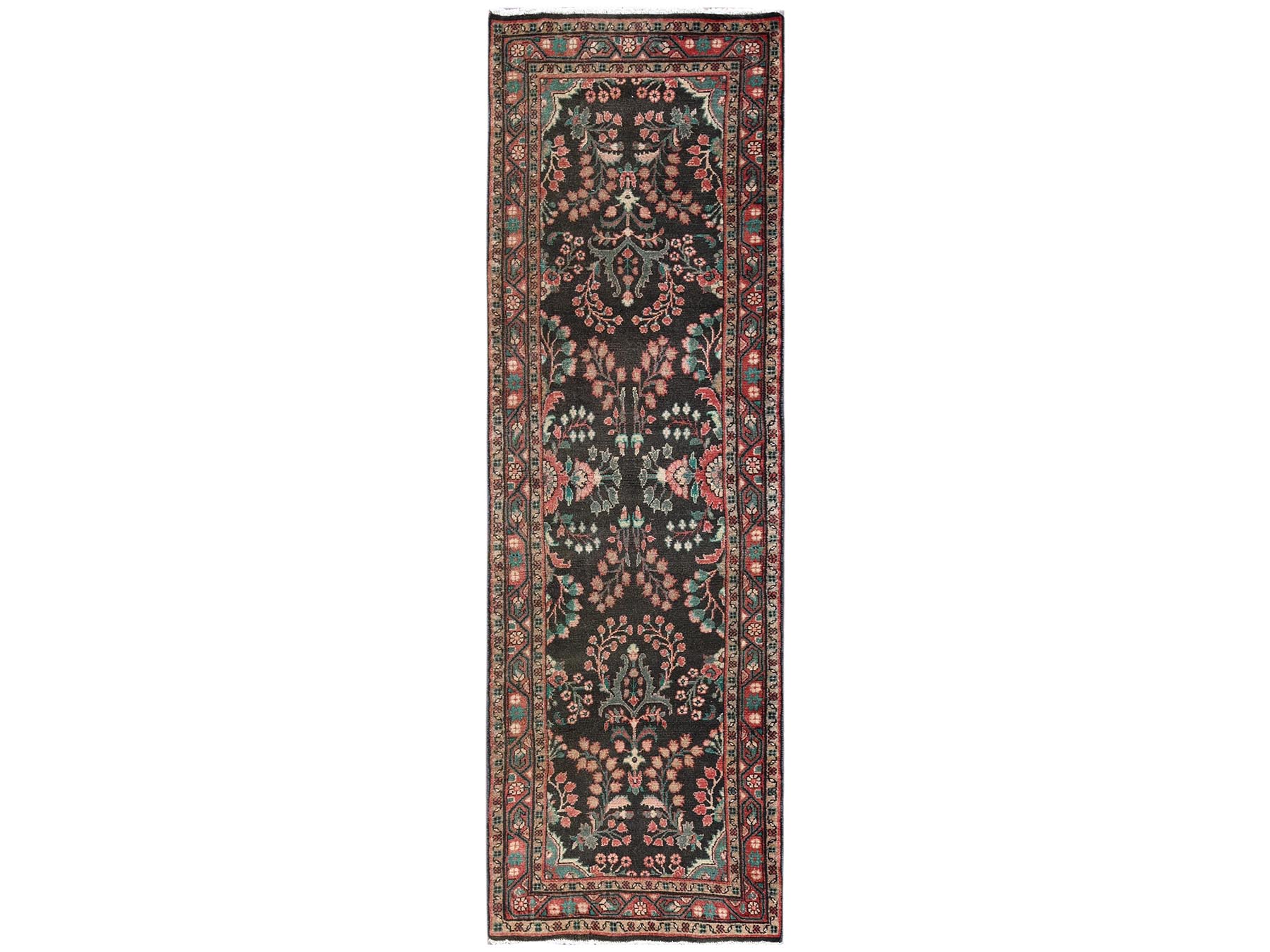 2'10"x9'9" Umber Brown, Vintage Persian Lilahan with All Over Design, Worn Down and Distressed, 100% Wool, Hand Knotted, Zero Pile, Sides and Ends Professionally Secured, Runner, Oriental Rug HR2612