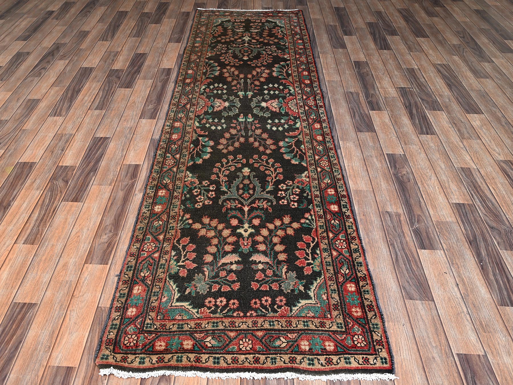2'10"x9'9" Umber Brown, Vintage Persian Lilahan with All Over Design, Worn Down and Distressed, 100% Wool, Hand Knotted, Zero Pile, Sides and Ends Professionally Secured, Runner, Oriental Rug HR2612 - Image 2
