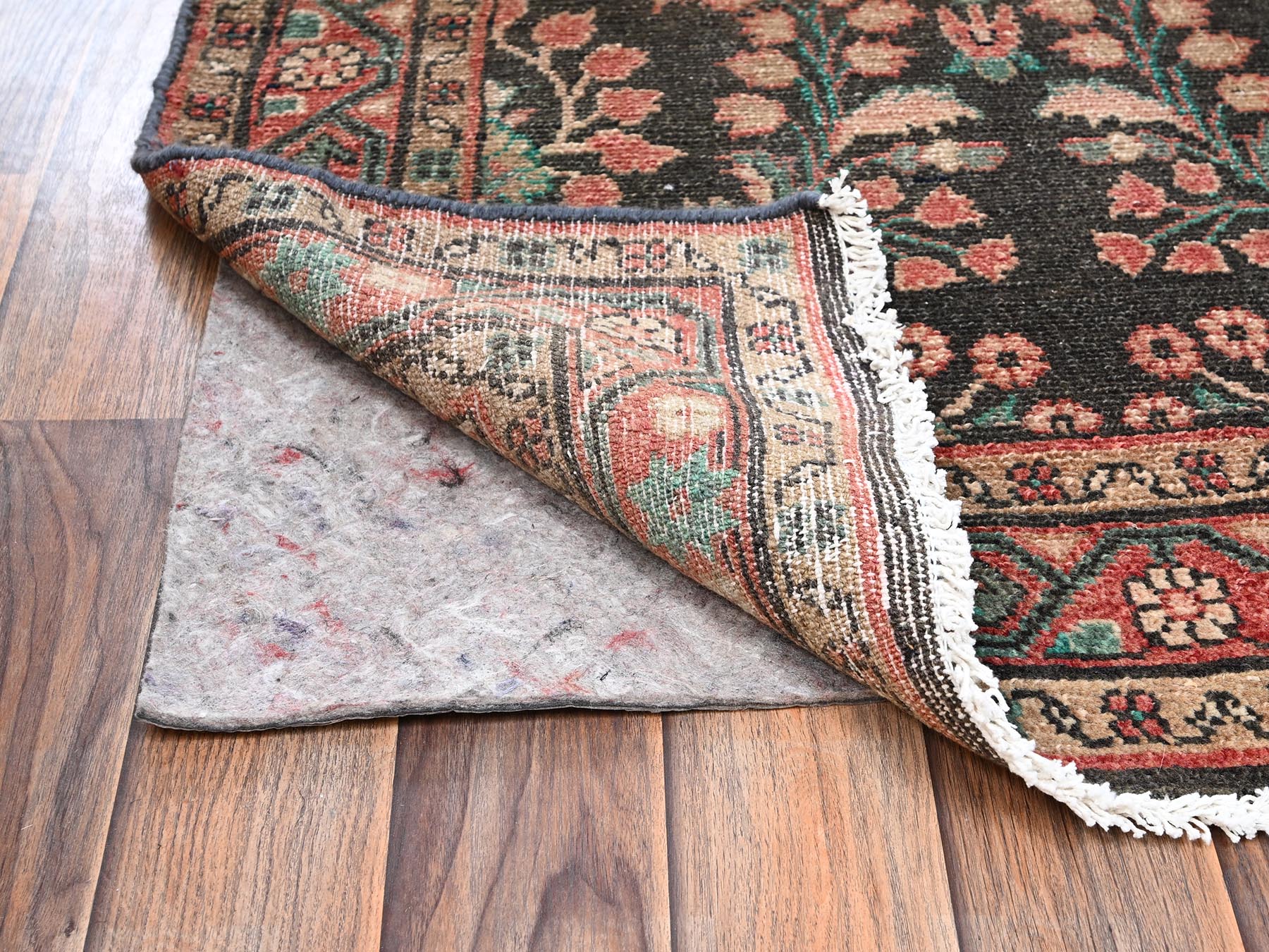 2'10"x9'9" Umber Brown, Vintage Persian Lilahan with All Over Design, Worn Down and Distressed, 100% Wool, Hand Knotted, Zero Pile, Sides and Ends Professionally Secured, Runner, Oriental Rug HR2612 - Image 3