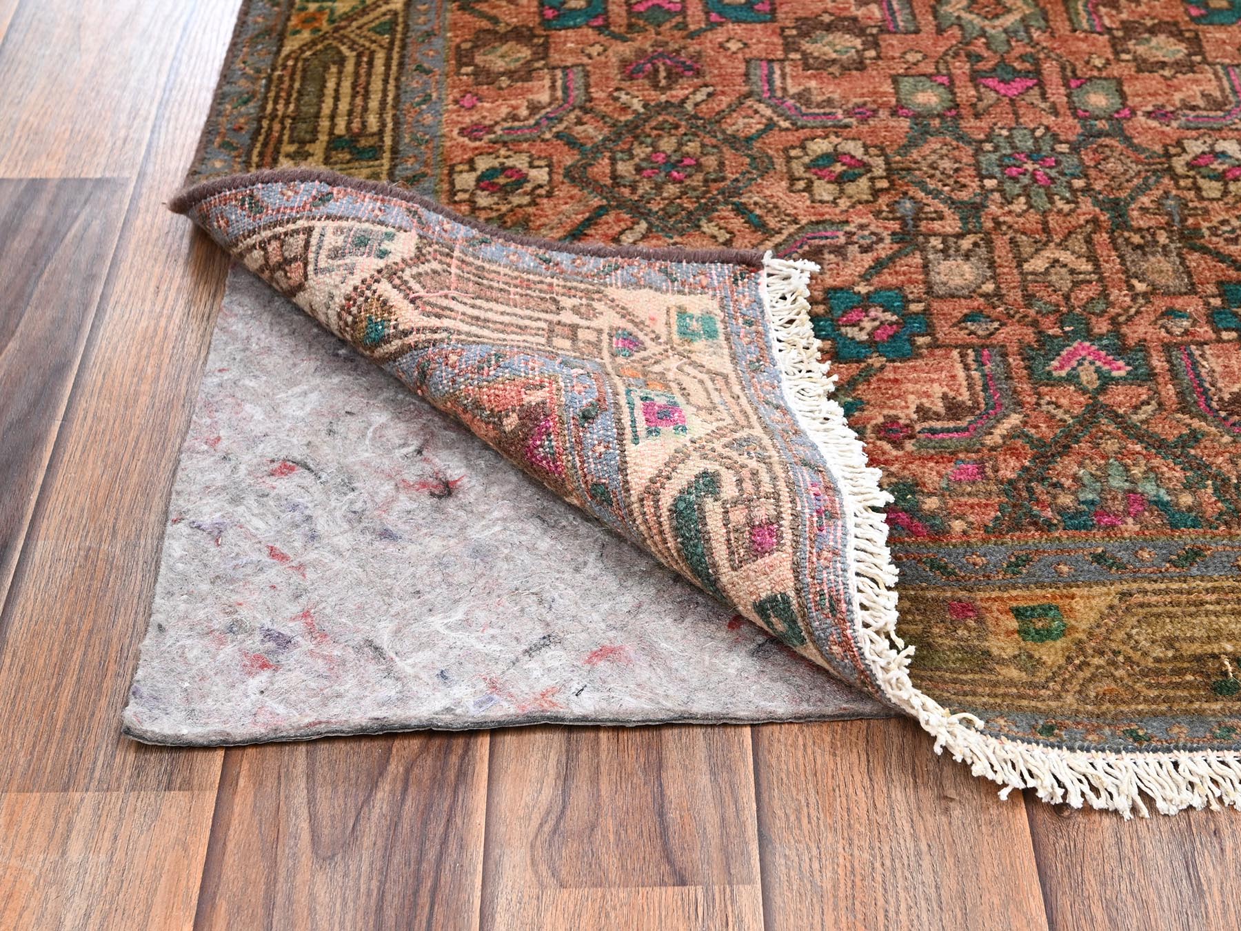 2'9"x9'4" Cinnamon Brown, Vintage Persian Hamadan with All Over Design, Worn Down and Distressed, 100% Wool, Hand Knotted, Zero Pile, Sides and Ends Professionally Secured, Runner, Oriental Rug HR2613 - Image 3