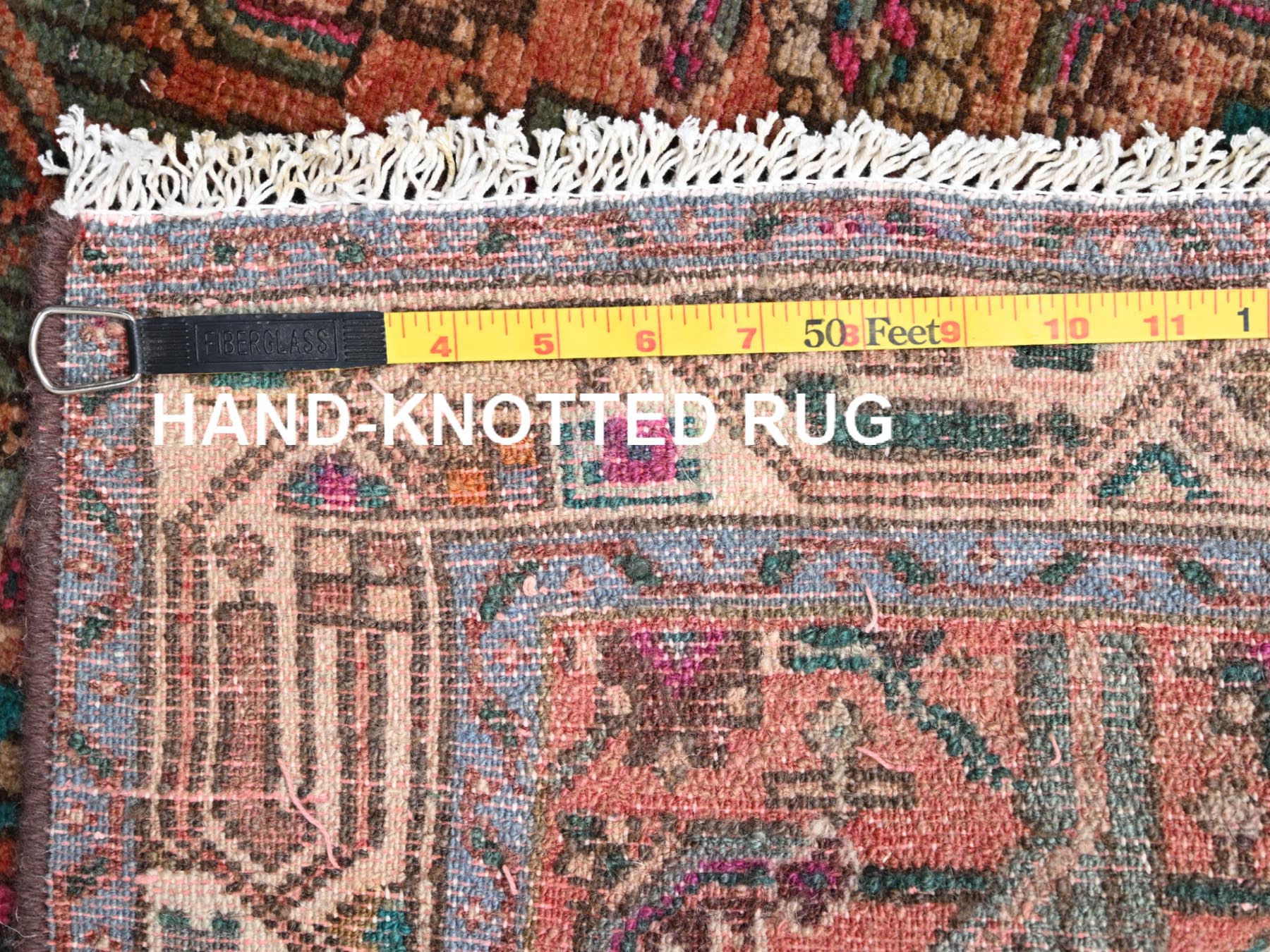 2'9"x9'4" Cinnamon Brown, Vintage Persian Hamadan with All Over Design, Worn Down and Distressed, 100% Wool, Hand Knotted, Zero Pile, Sides and Ends Professionally Secured, Runner, Oriental Rug HR2613 - Image 7