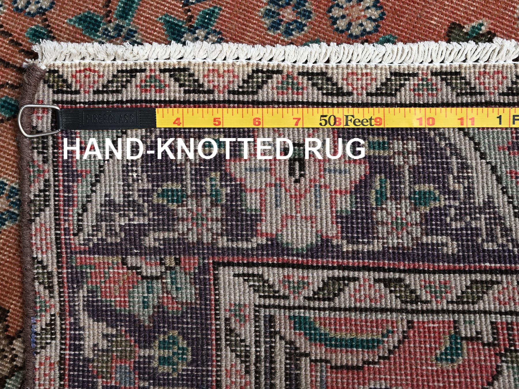 2'9"x12'2" Salmon Pink, Vintage Persian Tabriz with All Over Design, Sheared Low and Distressed, 100% Wool, Hand Knotted, Zero Pile, Sides and Ends Professionally Secured, Runner, Oriental Rug HR2614 - Image 7