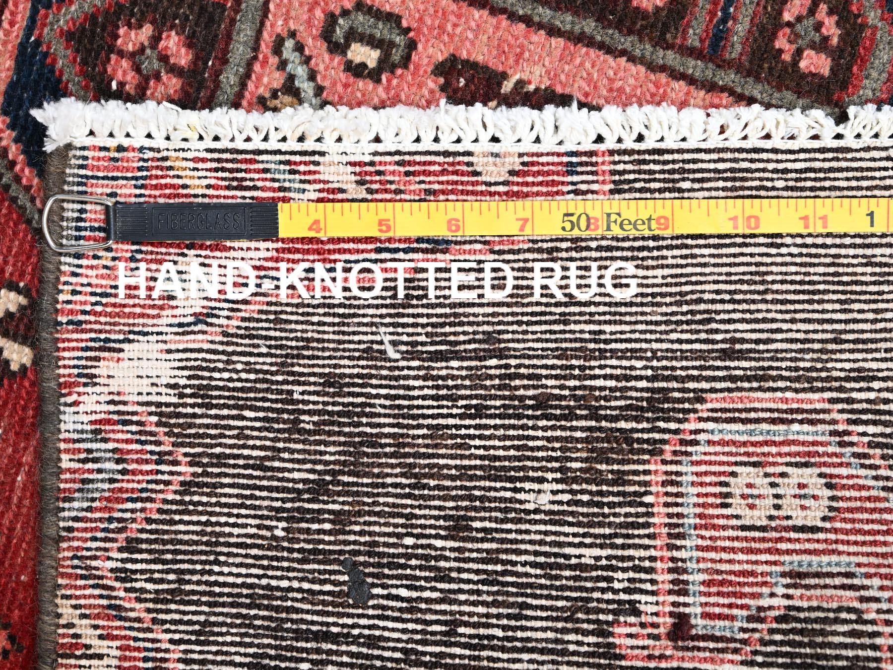 3'x11'6" Chocolate Brown, Vintage Persian Hamadan with Large Medallions, Worn Down and Distressed, 100% Wool, Hand Knotted, Zero Pile, Sides and Ends Professionally Secured, Runner, Oriental Rug HR2624 - Image 7