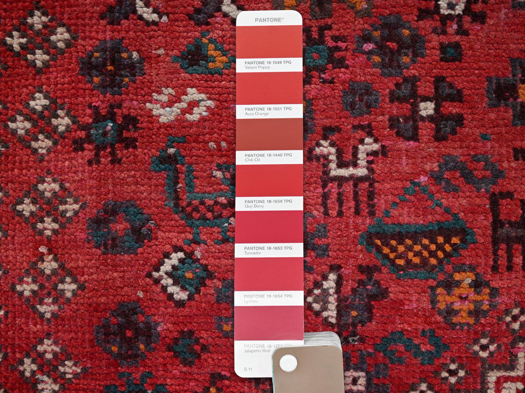 7'x9'7" Crimson Red, Vintage Persian Shiraz with Geometric Design, Sheared Low and Distressed, 100% Wool, Hand Knotted, Zero Pile, Sides and Ends Professionally Secured, Oriental Rug HR2642 - Image 8