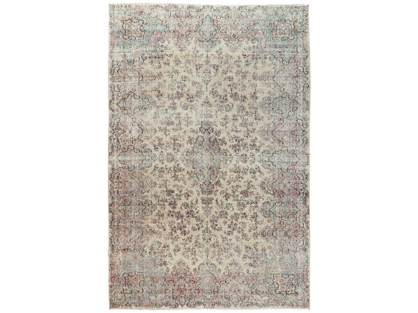 10'6"x16'4" Chiffon White, Vintage Persian Kerman With All Over Design, Sheared Low, Distressed, Sides and Ends Professionally Secured, Hand Knotted, 100% Wool, XL, Oversized, Oriental Rug HR2737