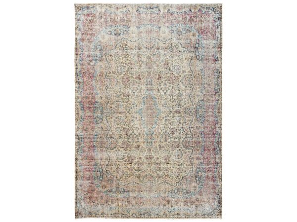 9'9"x14'4" Beige, Pure Wool, Antique Persian Lavar Kerman with All Over Design, Sheared Low, Distressed, Hand Knotted, Professionally Cleaned, Sides and Ends Secured, Oriental Rug HR2740