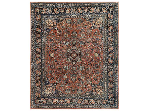 7'8"x9'3" Copper Brown, Worn Down, Hand Knotted, Pure Wool, Vintage Persian Mashad, Distressed, Excellent Condition, Fine Oriental Rug HR2749