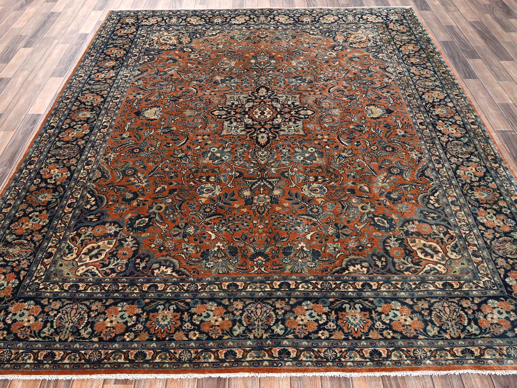 7'8"x9'3" Copper Brown, Worn Down, Hand Knotted, Pure Wool, Vintage Persian Mashad, Distressed, Excellent Condition, Fine Oriental Rug HR2749 - Image 2