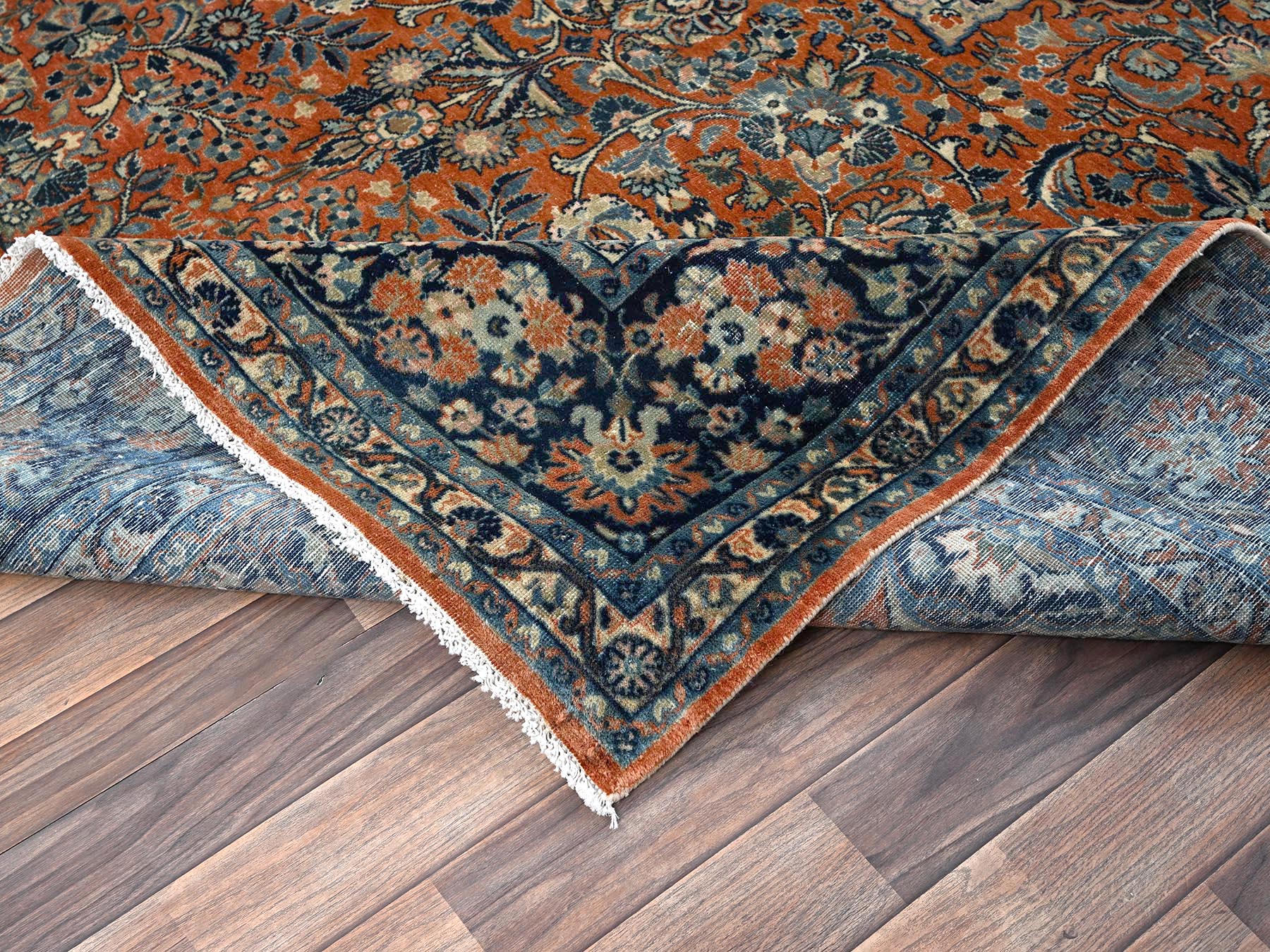 7'8"x9'3" Copper Brown, Worn Down, Hand Knotted, Pure Wool, Vintage Persian Mashad, Distressed, Excellent Condition, Fine Oriental Rug HR2749 - Image 7