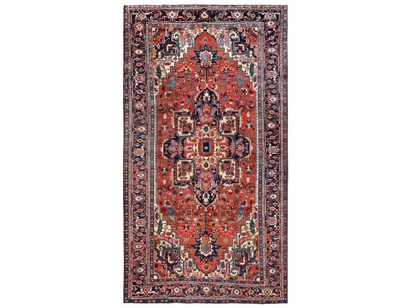 8'2"x14'7" Rust Red, Antique Persian Heriz with Flower Medallion, Very Good Condition, Soft and Clean, Long and Narrow, Hand Knotted, 100% Wool, Oriental Rug HR2751