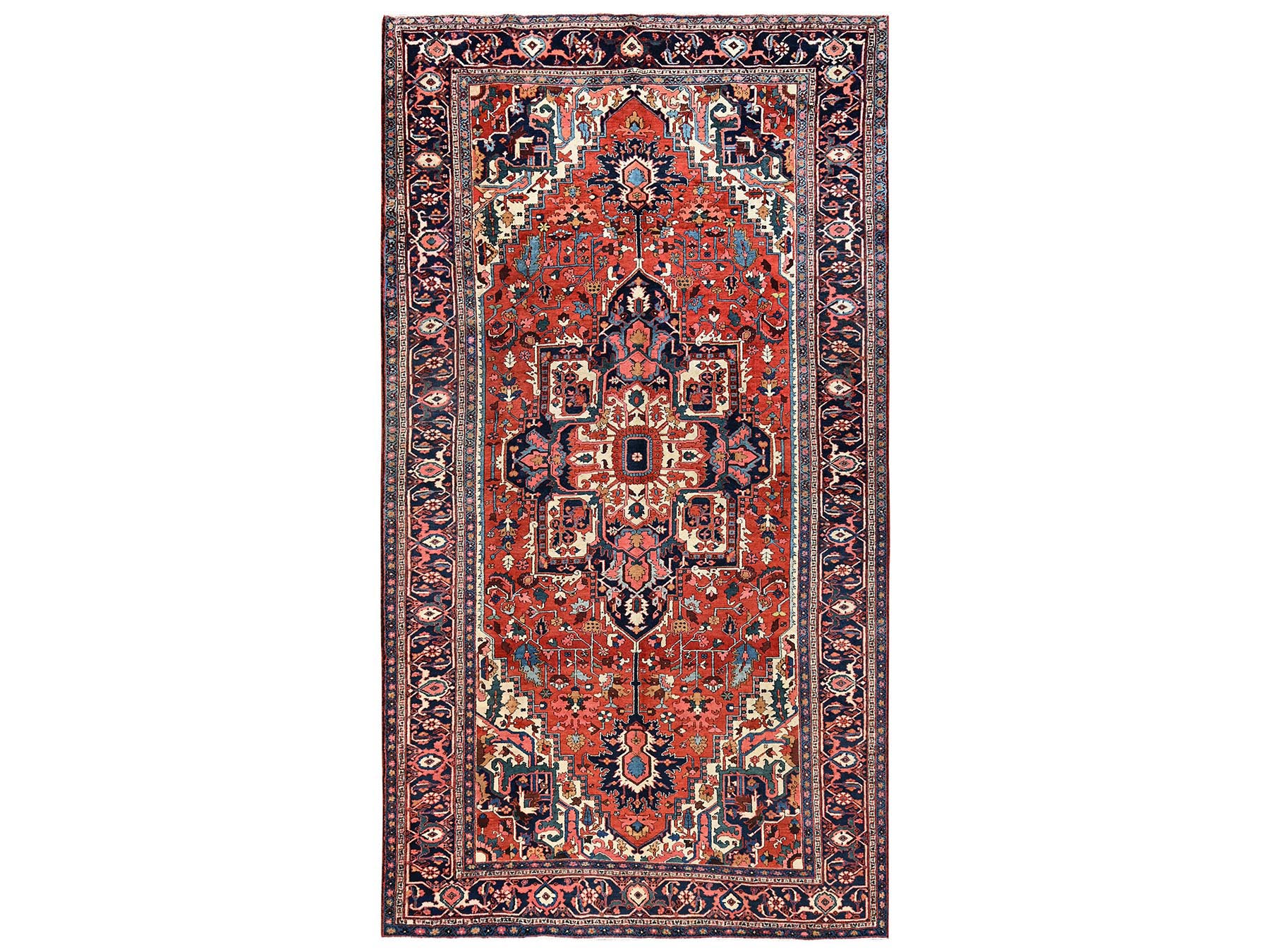 8'2"x14'7" Rust Red, Antique Persian Heriz with Flower Medallion, Very Good Condition, Soft and Clean, Long and Narrow, Hand Knotted, 100% Wool, Oriental Rug HR2751