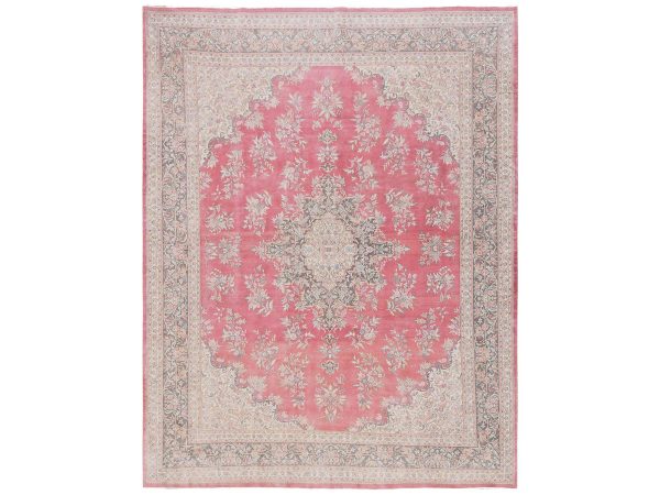 10'x12'7" Rouge Pink, Vintage Persian Tabriz with Flower Medallion, Full Pile, Hand Knotted, 100% Wool, Fine Oriental Rug HR2752