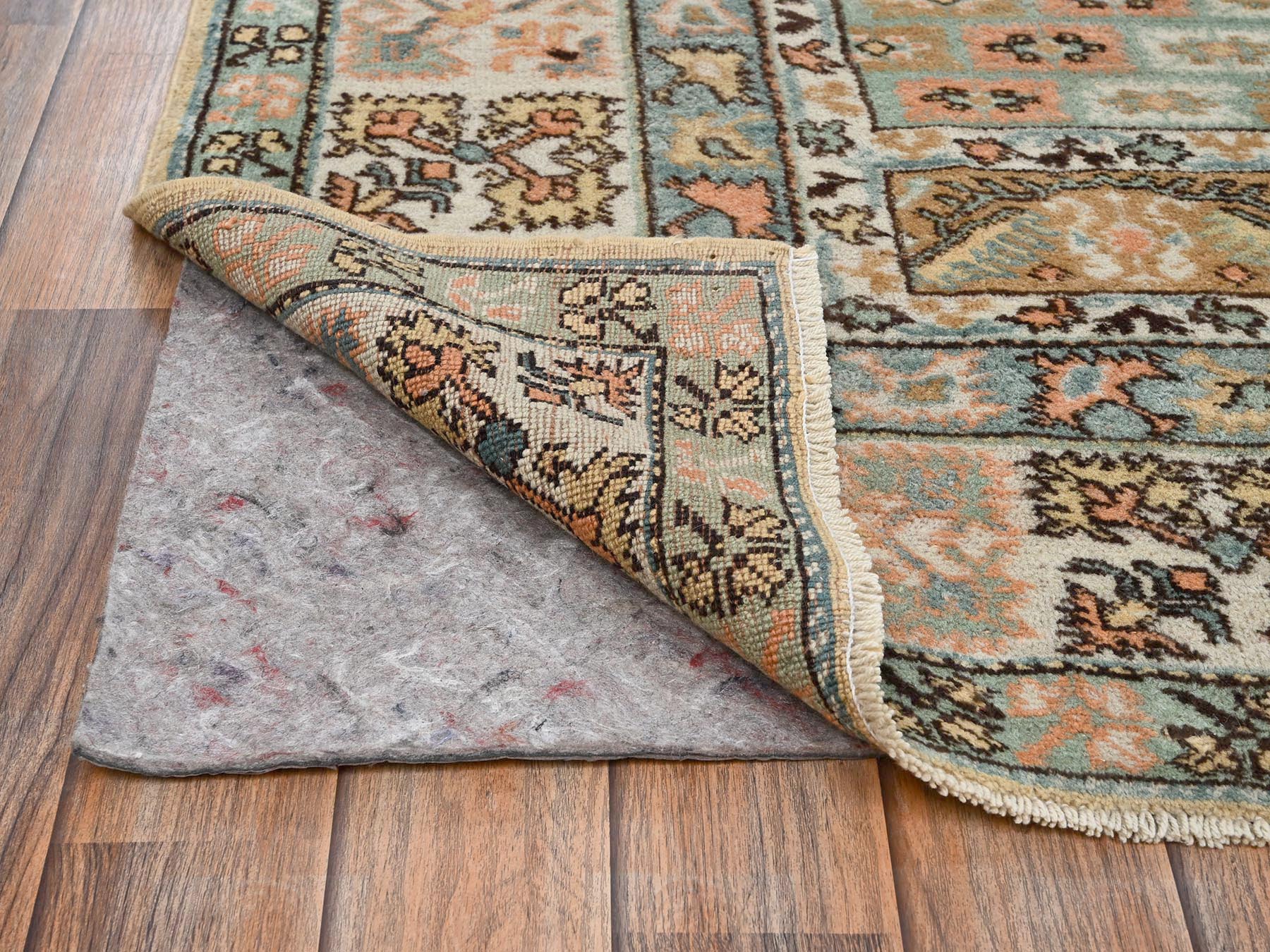 6'1"x8'8" Beige, Vintage Persian Turkish Berghama with Geometric Medallion, Soft, Full Pile, Hand Knotted, Distressed, 100% Organic Wool, Oriental Rug HR2757 - Image 5