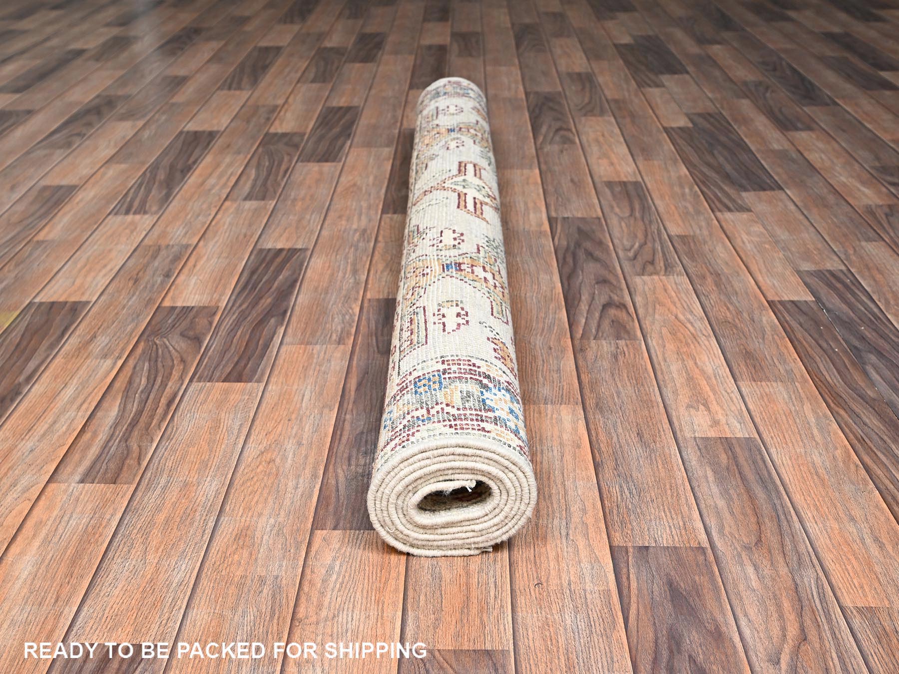 4'10"x6'9" Linen White, Turkish Knot, Heriz with All Over Design, Hand Knotted, Sheared Low, 100% Wool, Oriental Rug HR2800 - Image 5