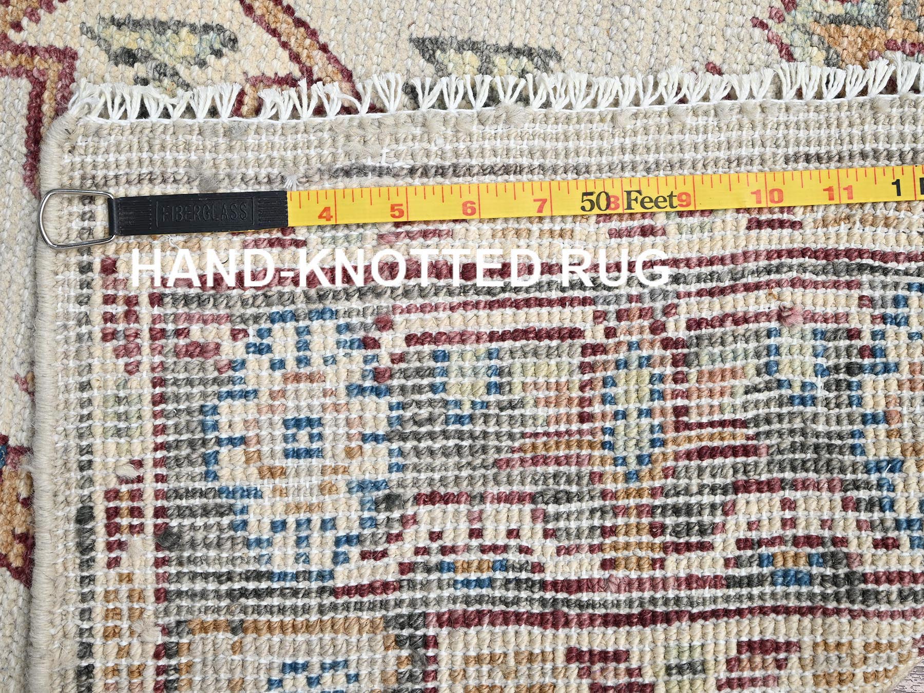 4'10"x6'9" Linen White, Turkish Knot, Heriz with All Over Design, Hand Knotted, Sheared Low, 100% Wool, Oriental Rug HR2800 - Image 7