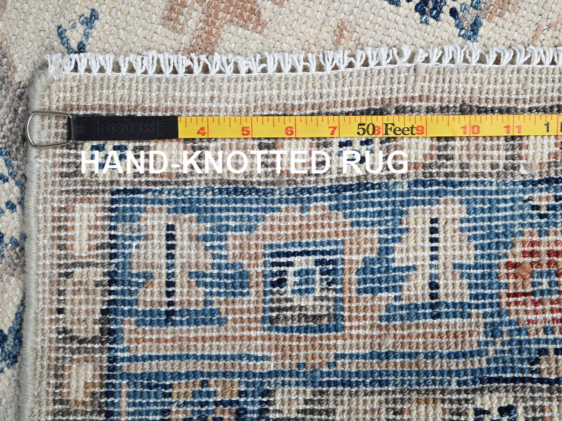 4'10"x7'1" Chiffon White, Sheared Low, Heriz with All Over Design, Turkish Knot, Hand Knotted, 100% Wool, Oriental Rug HR2801 - Image 7