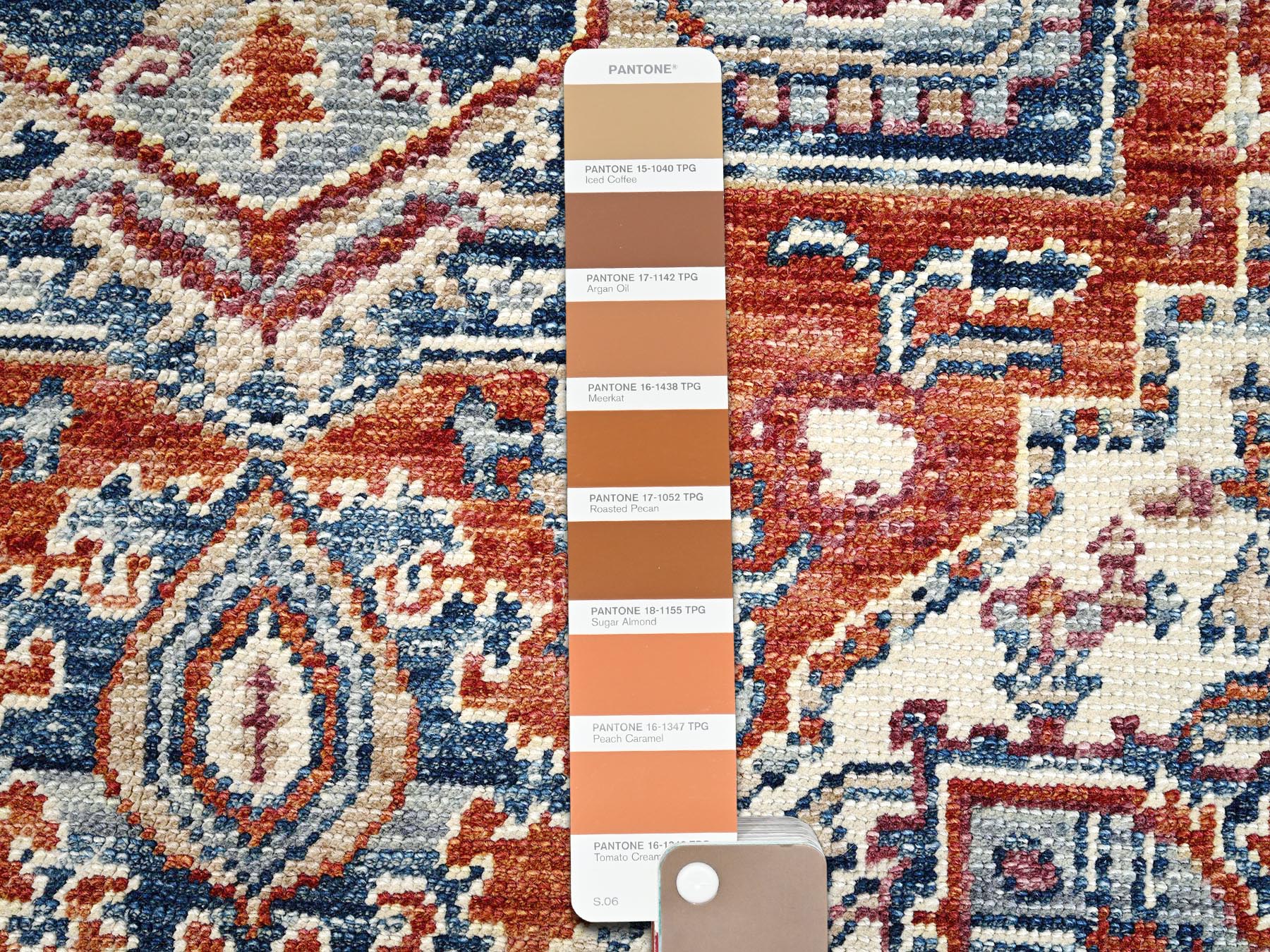 4'9"x6'9" Rust Red, 100% Wool, Heriz with Medallion Design, Turkish Knot, Hand Knotted, Sheared Low, Oriental Rug HR2804 - Image 4