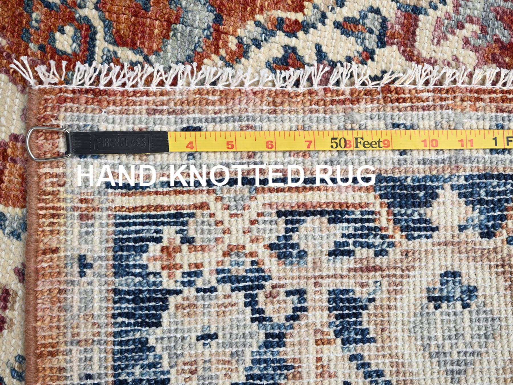 4'9"x6'9" Rust Red, 100% Wool, Heriz with Medallion Design, Turkish Knot, Hand Knotted, Sheared Low, Oriental Rug HR2804 - Image 7