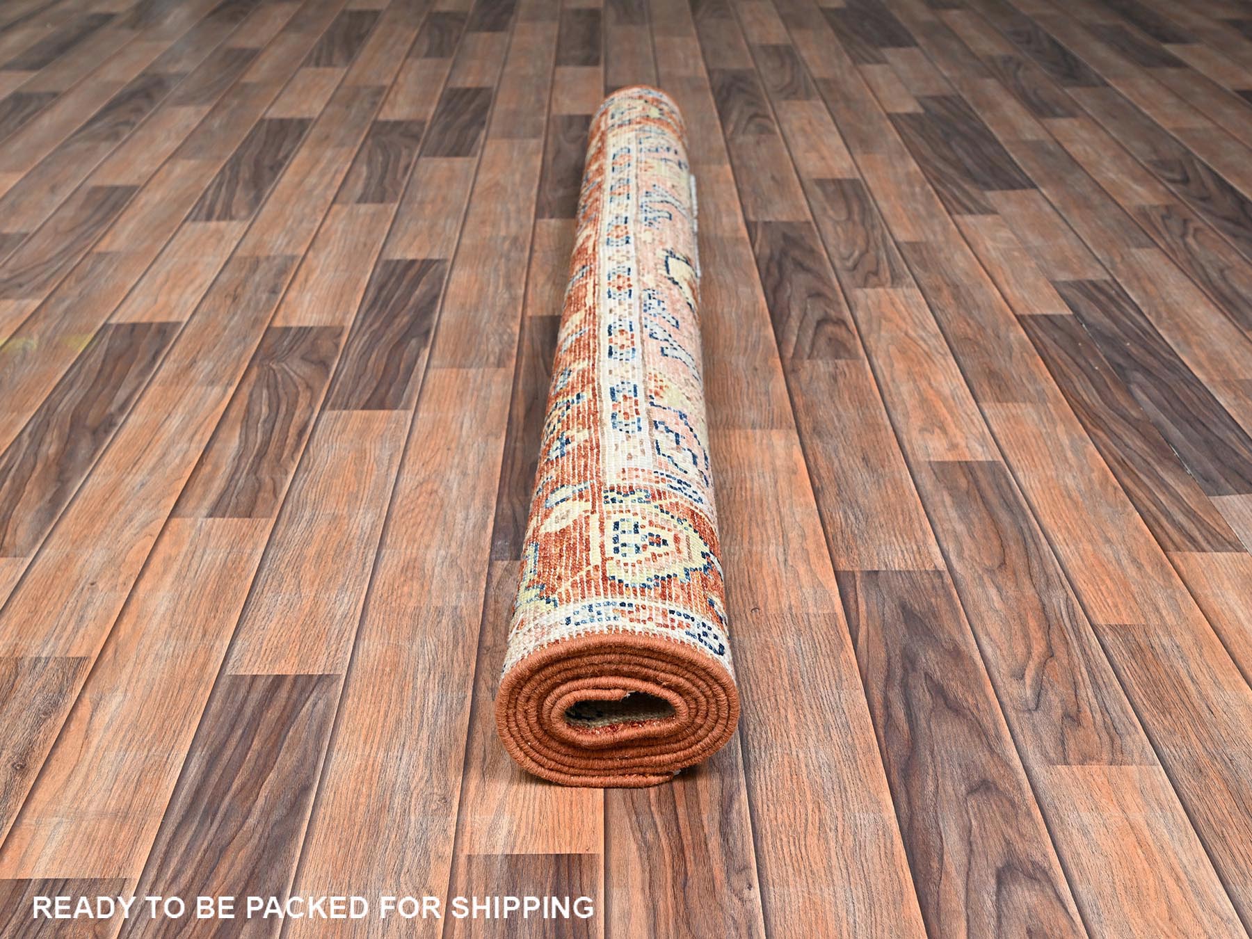 4'10"x6'10" Beige, Heriz with Medallion Design, Turkish Knot, Hand Knotted, Sheared Low, 100% Wool, Oriental Rug HR2805 - Image 5