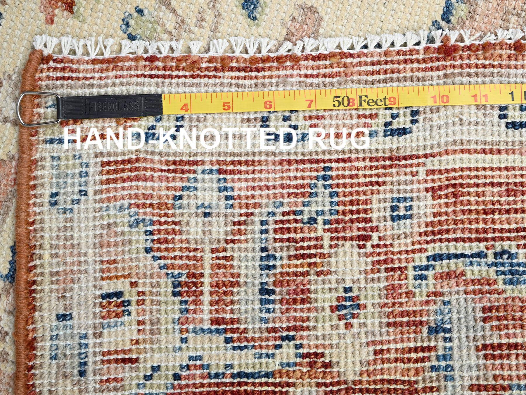 4'10"x6'10" Beige, Heriz with Medallion Design, Turkish Knot, Hand Knotted, Sheared Low, 100% Wool, Oriental Rug HR2805 - Image 7