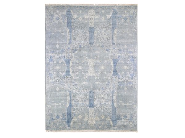 9'x12'2" Wool and Pure Silk Hand Knotted Blue Jewellery Design with Soft Colors Oriental Rug HR66954