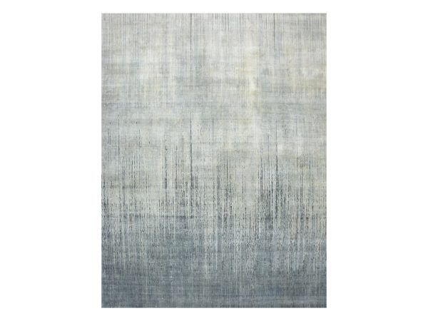 12'1"x15'1" Shades of Gray, Vertical Ombre Design, Densely Woven, Hand Knotted, Soft Wool, XL, Oversized, Oriental Rug HR75886