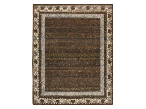 8'x10'3" Shades of Brown, Khotan Influence All Over Intricate Design, Zero Pile, Hand Knotted, 100% Wool, Oriental Rug HR75889