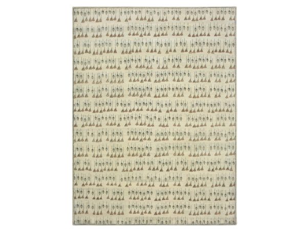 9'1"x12'4" Tan Color, Hand Knotted, Acorns and Brown Flowers Repetitive Design, 100% Wool, Oriental Rug HR75894
