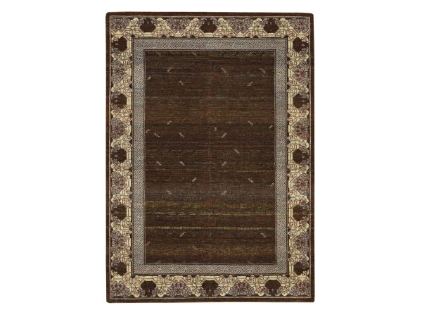 5'2"x7'3" Shades of Brown, Khotan Influence All Over Intricate Design, Zero Pile, 100% Wool, Hand Knotted, Oriental Rug HR75896